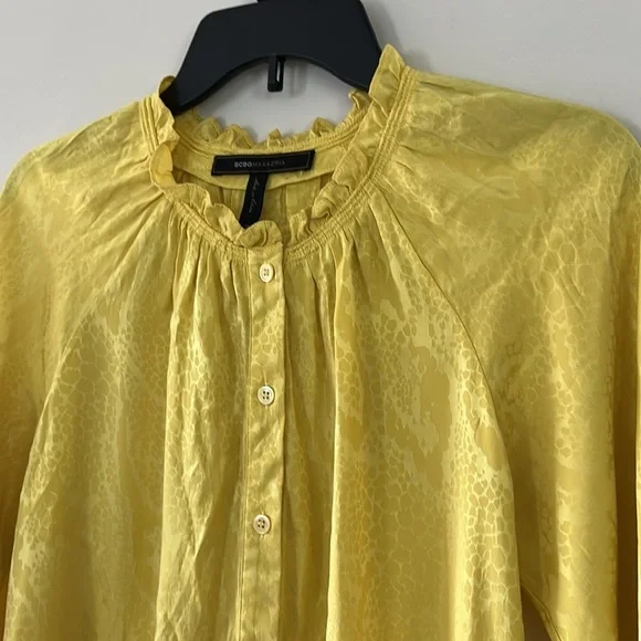 BCBG MAX AZRIA 100% SILK YELLOW CITRINE LONG SLEEVE TOP SIZE XS/S - Picture 9 of 13
